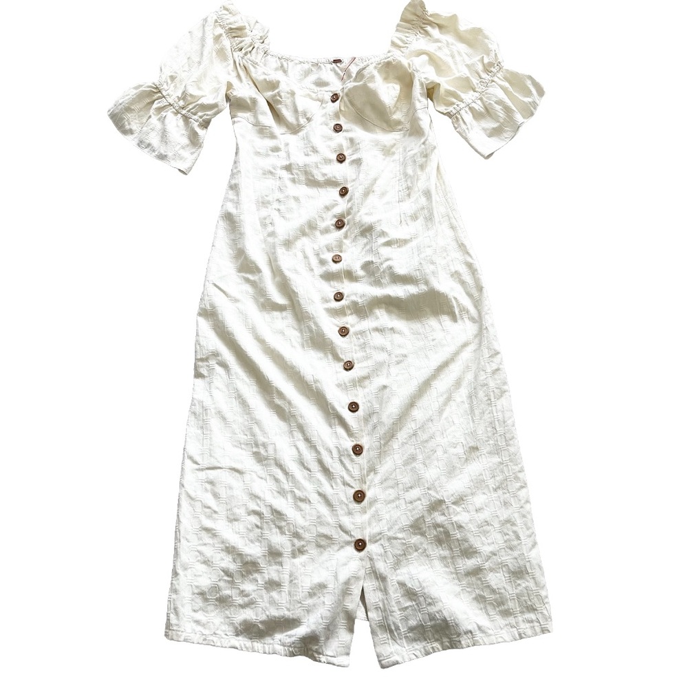FREE PEOPLE NWOT Acting Cool Midi Dress Off The Shoulder Button Detail Chic - Picture 2 of 9